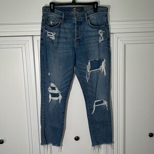 7 For All Mankind High Waist Josefina Distressed Raw Hem Boyfriend Jeans Size 29